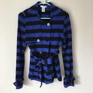 Black and Blue Stripe Button Down Belted Jacket